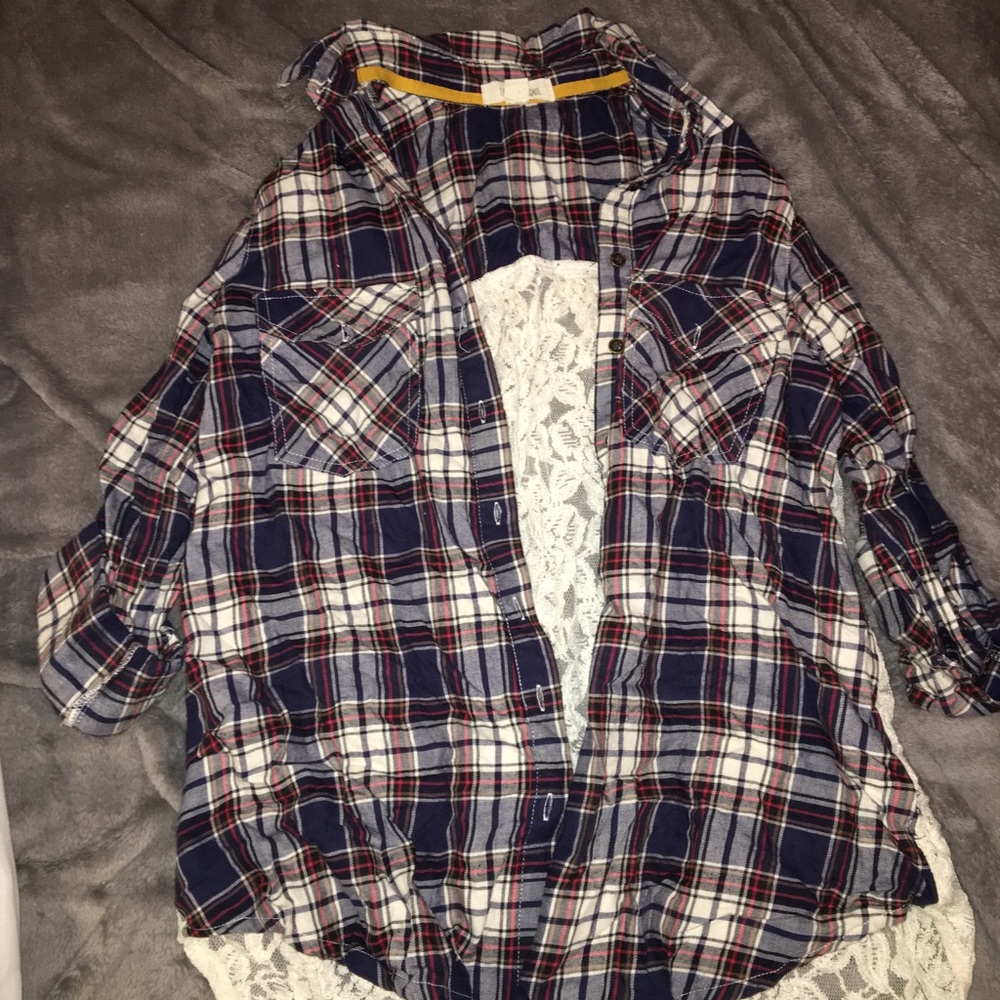 navy blue flannel wit lace back